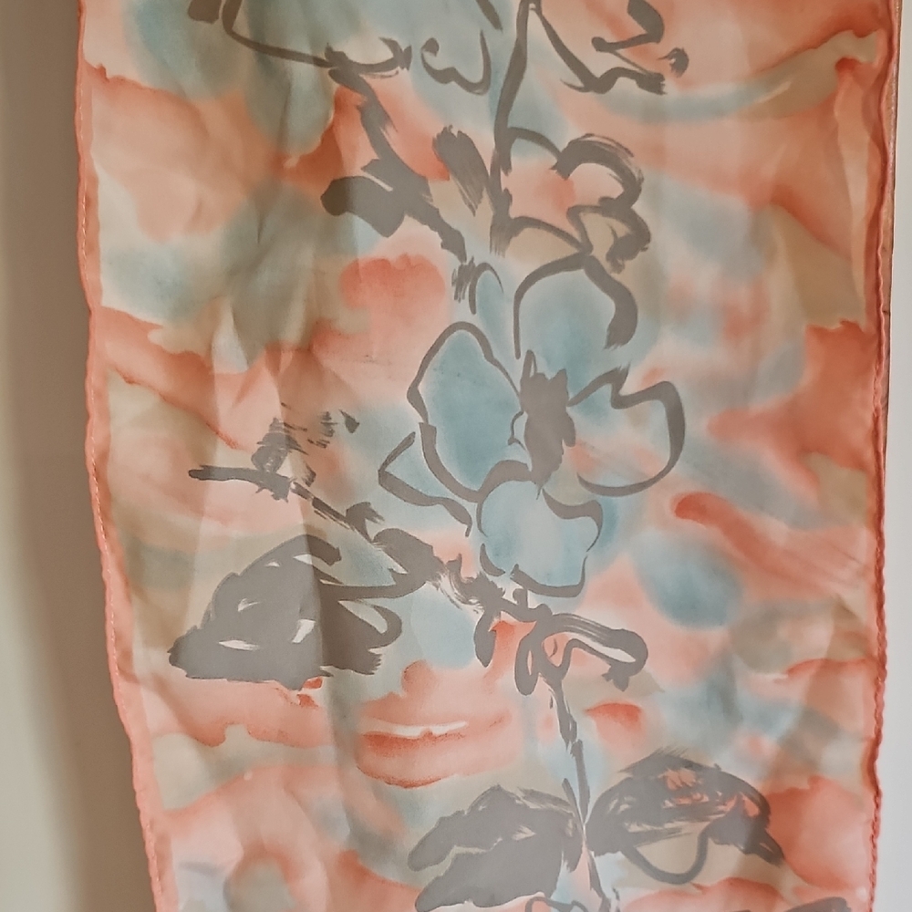 Vintage VERA Silk Scarf - Pastel Pink, Blue and Gray